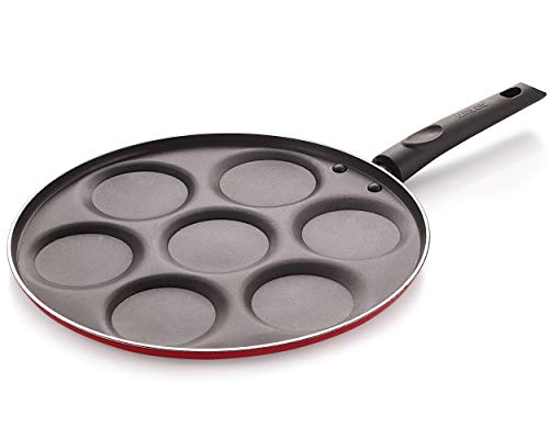 NIRLON Non Stick Aluminium 7 Cavity Appam/Uttapam/Pan Cake Maker Uttapam Tawawith Handle(26mm_Classic_UP7)