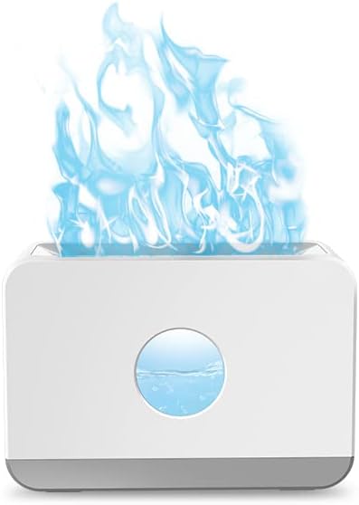 Essential Oil Diffuser with Flame Light, Remote Control Quiet Diffusers ,Flame Humidifiers with 3 Mist Mode 3 Timer Waterless Auto Shut-Off for Home Office or Yoga (White (Blue Flame))