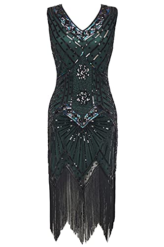 Image of BABEYOND Women's Flapper Dresses 1920s V Neck Beaded Fringed Great Gatsby Dress