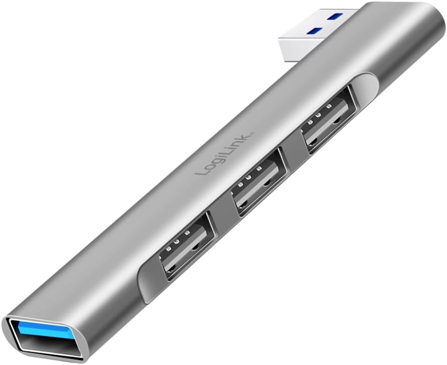 LogiLink UA0436 - Hub USB ultra sottile a 4 porte (connettore USB-A) in alluminio fino a 18 W, porte: 1 USB 3.0 tipo A, 3 USB 2.0 tipo A - Hub USB