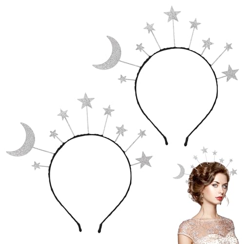 2uds Diadema de Estrella y Luna, Diadema con Halo de Estrella Brillante Aro de Pelo de Estrella de Aleación Brillante Accesorio para el Cabello para Niña Mujer Fiesta Cumpleaños Ramadán