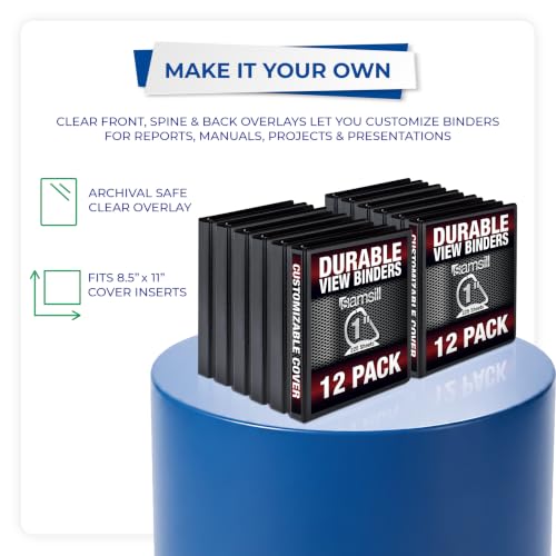 Image of Samsill Durable 1 inch 3 Ring Binder, D Ring Binder, 100% Recycled Chipboard, Black, 12 Pack