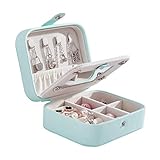 HIGHKAS Schmuckschatulle Organizer, Leder Reiseschmucketui Schmuck Aufbewahrungskoffer PU Jewellery Organizer mit Fächern für Halskette Ea