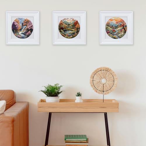 Image of FONNUY Embroidery Kit for Beginners, Boho Nature Landscape Pre-Stamped Pattern Kits for Adults with Hoop, Easy to Follow Color Thread Needlework, 8'' Hoop (Flowers Hills)