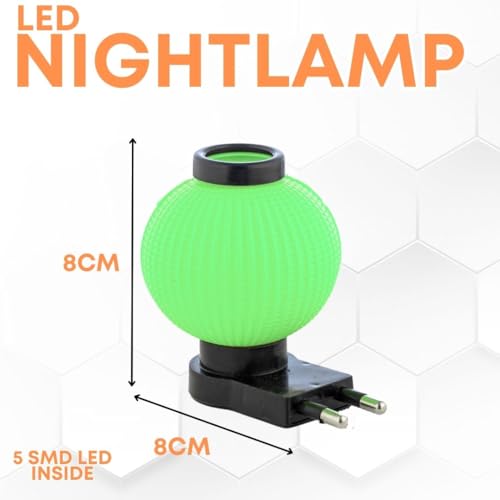 Image of Hi-Plasst Green Plug in Night Lamp - Portable LED 0 Watt Bulb Lamp for Bedroom, Side Table & Wall Lighting - Set of 15