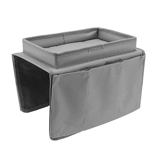 AMONIDA Bandeja para sofá, Soporte de Almacenamiento con Brazo Plegable, Mesa para sofá con Bolsillos Laterales, Tela Oxford 600D Duradera (Grey)