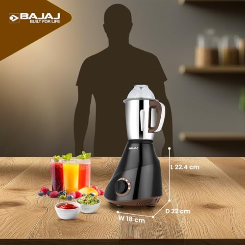 Image of Bajaj Armor Series QuadraMax 1000W Mixer Grinder | 4 Jars | DuraCut Blades | Military Grade Jars | 2 Yrs Warranty 【Black /Chocolate】