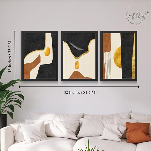 Image of CRAFT QUEST Wall Art Decor Paintings | Set of 3 Abstractv Wall Art Frames for Home Decoration | Ideal for Living Room, Bedroom & Office (Black, 10 X 13 Inch Each Frames)