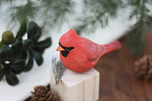 Estatua de madera pintada de pájaro cardinal rojo miniatura 3
