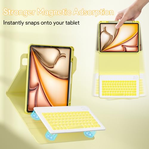 Image of YBING for iPad Air 13 Inch & Pro 12.9 Case with Keyboard - Mouse, 7 Colors Backlit Detachable Keyboard and 360 Rotating Cover for iPad Pro 12.9 (6th, 5th, 4th, 3rd gen), Air 13 M4 /M3 /M2 (Yellow)
