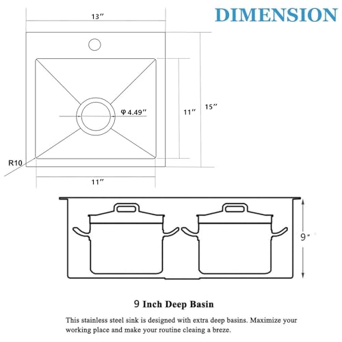 Image of 13x15 Inch Drop In Black RV Bar Sink, Stainless Steel Top Mount Gunmetal Black 16 Gauge Single Bowl Small Kitchen Outdoor Sink with Strainer Drain