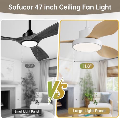 Image of Sofucor 47 Inch Ceiling Fan with Lights Flush Mount Modern Outdoor Ceiling Fans with Remote Control, 3CCT Dimmable 6 Speeds Quiet DC Motor & Timer for Patio Bedroom Living Room