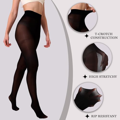 MATHACINO 40D Semi Sheer Tights for Women, Durable Control Top Footed Pantyhose High Waist T-Crotch Tights2