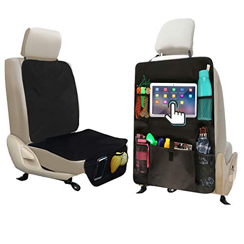 ALTITACO Car Seat Protector + X-Large Rear Back Seat Organizer with iPad and Tablet Holder, Universal Car Seat Saver Cover Pad & Backseat Waterproof Kick Mat Protectors, Travel Accessories Organizer