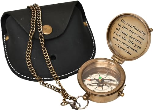 Brújula de camping grabada «Go Confidently» de Thoreau con funda de cuero miniatura 4