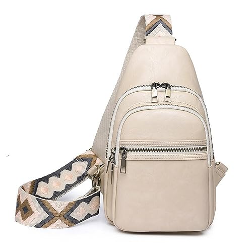 Eysee Sling Bag Brusttasche, Crossbody Umhängetasche Damen PU Leder Sport Schultertasche Klein Bauchtasche Stylisch, Blanco