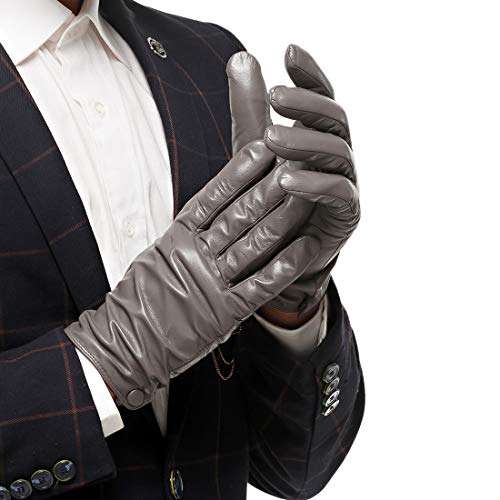 Nappaglo Men's Classic Lambskin Leather Gloves Touchscreen Pure Cashmere Lining Winter Warm Driving Mittens (XL (Palm Girth:9