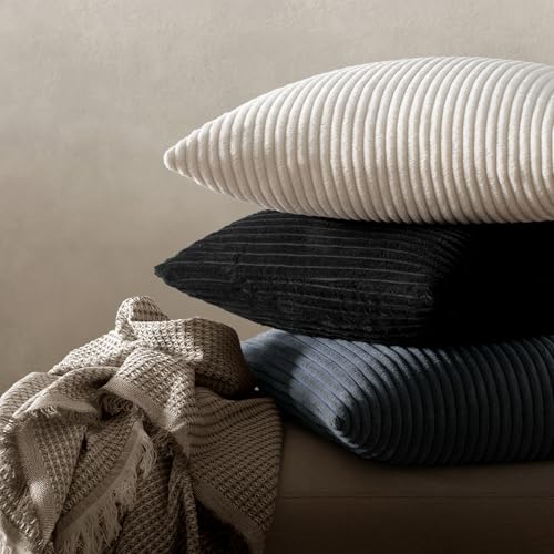 MIULEE Set of 2 Striped Corduroy Square Christmas Throw Pillow Case Soft Cushion Cover Sham Home for Sofa Chair Couch/Bedroom Decorative Fluffy Pillowcases 24x24 Inch 60x60cm Cream White - Cosy Home Interiors MIULEE Set of 2 Striped Corduroy Square Christmas Throw Pillow Case Soft Cushion Cover Sham Home for Sofa Chair Couch/Bedroom Decorative Fluffy Pillowcases 24x24 Inch 60x60cm Cream White - Image 5