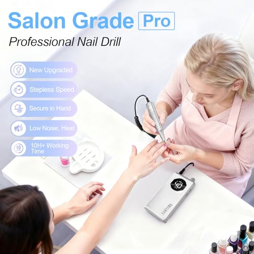 Image of Electric Nail Drill File Professional 40000 RPM, Melodly Rechargeable Electric Nail File Machine Kit for Acrylic Gel Nails Polishing Removing, Portable Cordless Efile with Gold Bits Kit at Salon Home