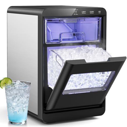 Nugget Ice Maker, 44lbs/24h Ice Makers Countertop, Soft Ice Ready in 5-10Mins Pebble Ice Maker, Self-Cleaning Pellet Ice Maker for Home, Kitchen, Office, Party