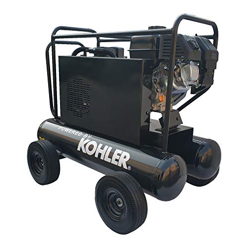 HPDMC 6.5HP Gas Driven Piston Air Pump KOHLER RH65 Engine Belt drive gas-powered 20-Gal Hor Tank 17cfm @125psi for Workshop Compressor Portable Compressed System