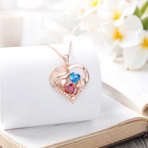 Zoeniya Mother Daughter Birthday Gifts for Her Women Rose Gold Plated Mom Heart Pendant with 12 Months Birthstone Necklace, Christmas Gifts for Mom Daughter, Birthday Mothers Day Gifts Anniversarry Jewelry for Wife Girlfriend Sister - Image 6
