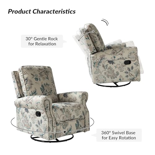 Sillón giratorio reclinable con tela estampada teal miniatura 4