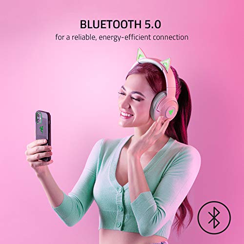 Image of Razer Kraken BT Kitty Edition: Bluetooth 5.0-40ms Low Latency Connection - Custom-Tuned 40mm Drivers - Beamforming Microphone - Powered Chroma - Quartz Pink
