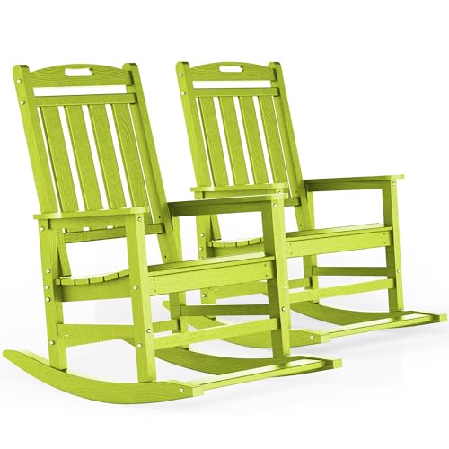 LOUNZY HDPE Outdoor Rocking Chairs Set of 2, Lime Set of 2 Lime