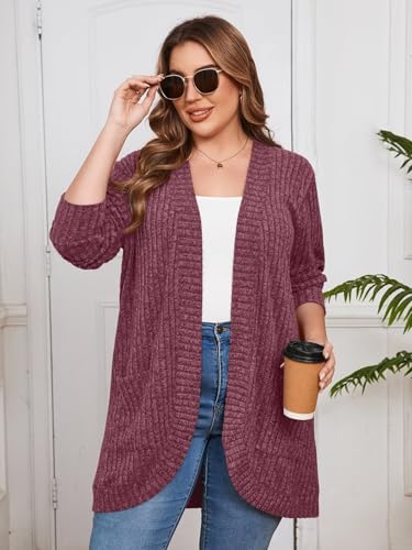 Image of BELAROI Women Plus Size Cardigan Sweater Fall Outfit | Open front long cardigan, lightweight sweater, versatile layering tops for fall winter, daily wear, outdoor, office clothes