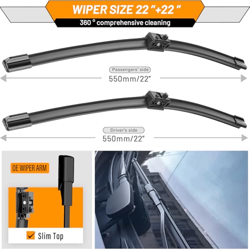 Image of AUTOBOO Windshield Wiper Blade Replacement for Benz C GLC W205 C205 A205 | Fits Mercedes Benz C-Class W205 C205 A205 & GLC-Class 2015-2020, 22 inch+22 inch, 2-pack, OEM quality, all-season performance