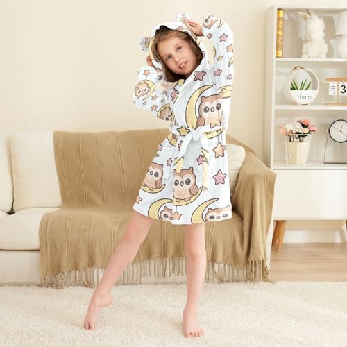 GuoChe Bathrobe Kids Girls Halloween Moonlit Owls Girls Robe With Hood4