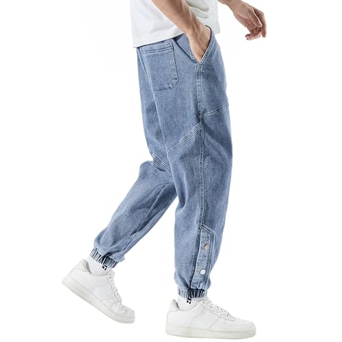 Men's Jeans Denim Joggers Casual Streetwear Pants Hip Hop Jean Sweatpants with Drawstring Elastic Waist3