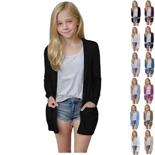 Cardigan for Girls Lightweight Long Sleeve Open Front Sweaters Cute Oversized Soft Cardigans Coat with Pockets