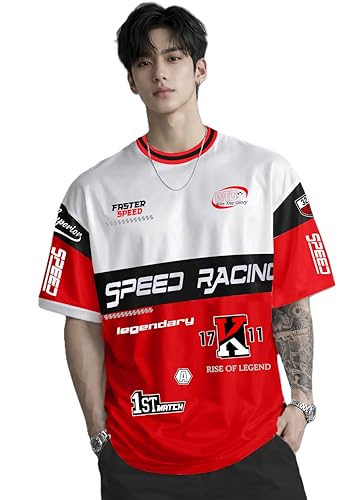 Image of Men's Polyester Oversize Printed T-Shirt, Color Block, Round Neck, Regular Fit, Urban Streetwear Theme