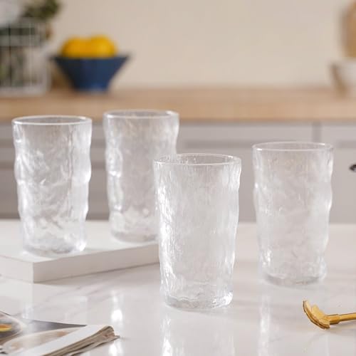 Image of Inovique Enterprises Frosted Clear Water Glass Set of 10 | 350ml Transparent Glacier Water Glass Tumblers for Cold Drinks, Mocktails & Daily Use