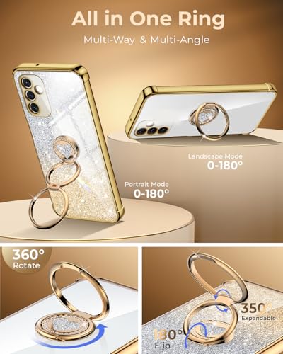 Image of XYZ for Galaxy S25 Plus Case with Stand, for Samsung Galaxy S25 Plus Case with Double Ring, Women Girls Bling Luxury Glitter Clear Phone Case Cover Heart for Samsung S25 Plus, Gold