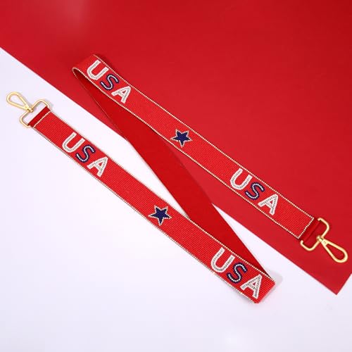 Image of Beaded 4th of July Purse Strap USA Purse Strap Replacement Red White and Blue Patriotic Crossbody Shoulder Bag Straps 4th of July Outfits (Style B)