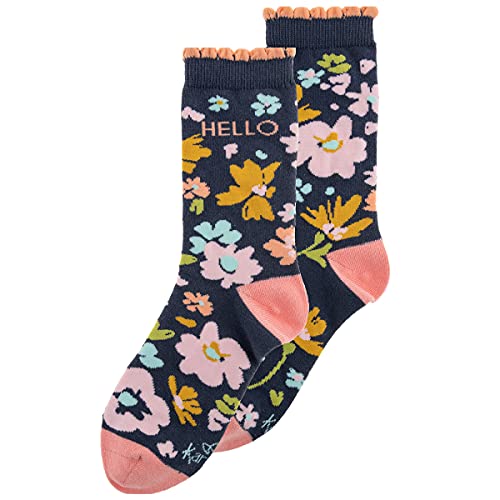 Image of Karma womens Crew Socks, Navy Floral, 2.5 US