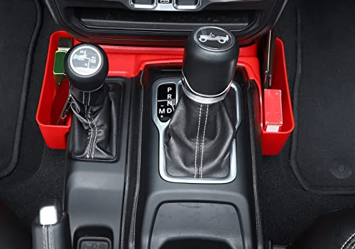 JeCar Center Console Gear Shift Tray Storage Box Organizer Bins for 2018-2024 2025 2026+ Jeep Wrangler JL Gladiator JT (Red)