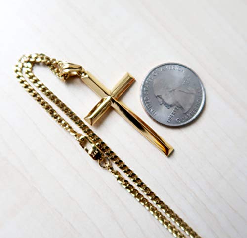 24K Gold Chain Style Cross Pendant Necklace Strong Clasp for MEN 24ct 3MM Thin for Charms Miami Cuban Link Diamond Cut Religious Beveled Edge2