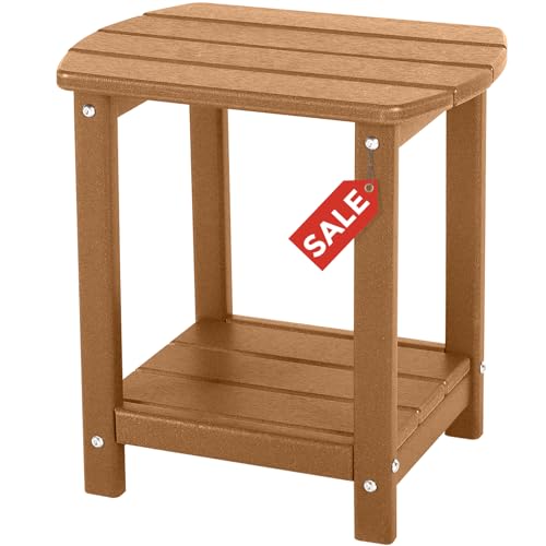 Adirondack Square Outdoor Side Table,2-Tier Storage Patio Side Table, HDPE End Tables for Backyard Pool Porch Garden Lawn BrownRed