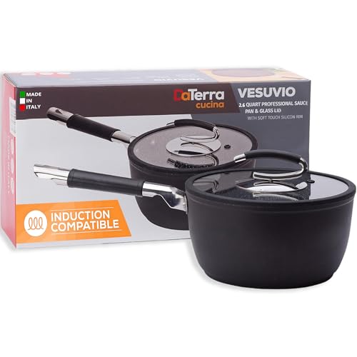 DaTerra Cucina - 2.6 Qt Nonstick Ceramic Saucepan with Lid – Induction Compatible Cooking Pot, Nonstick Ceramic Sauce Pan for Soup, Pasta, Milk, and More, Medium Size for Kitchen, Oven Safe