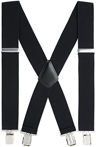 Grade Code Mens Suspenders X-Back 2'' Wide Adjustable Elastic Strong Clips Suspenders （Black）