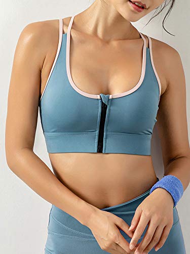 pedkit Sutiã feminino com zíper frontal esportivo Strappy Racer traseiro removível acolchoado ioga a