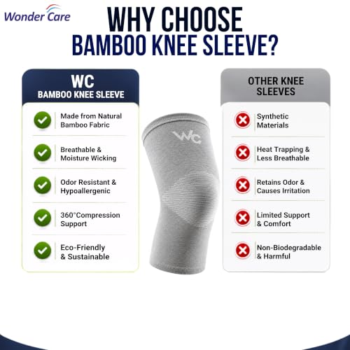 Image of Wonder Care 2-Pack Bamboo Knee Compression Sleeve for Men and Women, Compression Knee Sleeve for Running, Volleyball, Gym Weightlifting Made from Bamboo Yarn, Perfect Knee Brace for Knee Pain and Enhanced Comfort - 1 Pair