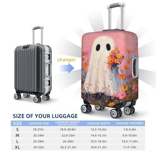 Cute Ghost Holding Flowers Elastic Travel Luggage Covers Dustproof Scratch-Resistant Suitcase Protector Fit 22-24 Inch4
