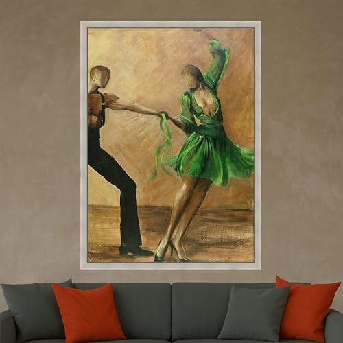 Décoration romantique maison avec tableau couple dansant en robe verte