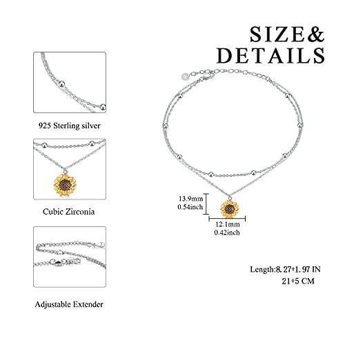 Image of POPLYKE 925 Sterling Silver Double Layered Chain Evil Eye Daisy Sunflower Butterfly Anklets for Women Holiday Beach Crystal Ankle Bracelet Dainty Evil Eye Jewelry