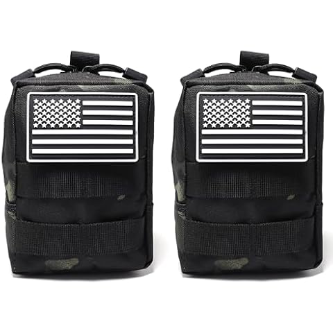 2 Pack Small Molle Pouches - Tactical Compact Water-Resistant EDC Pouch Bag Utility Belt Pouch Waist Pack Bag Black Camo Cover